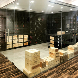 Black stain redwood custom wine room by Kedco Wine Storage Systems