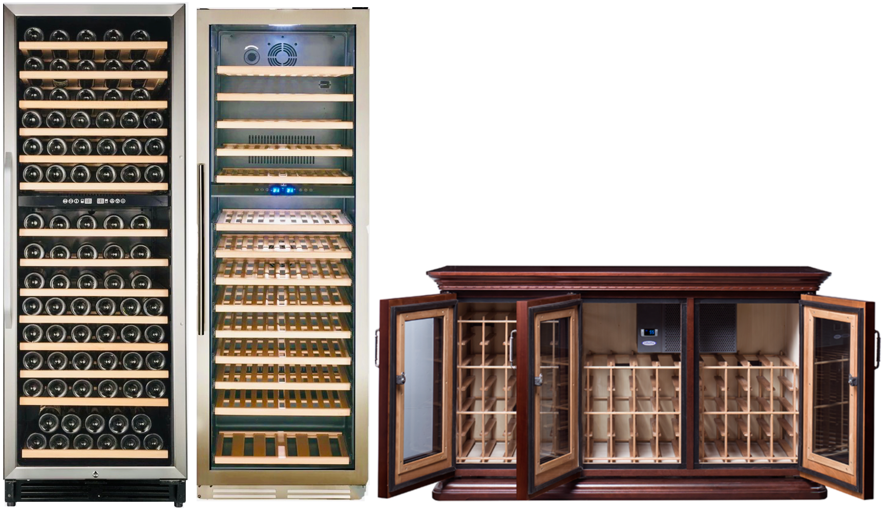 Kedco Avanti and La Cache wine cooler cabinets.